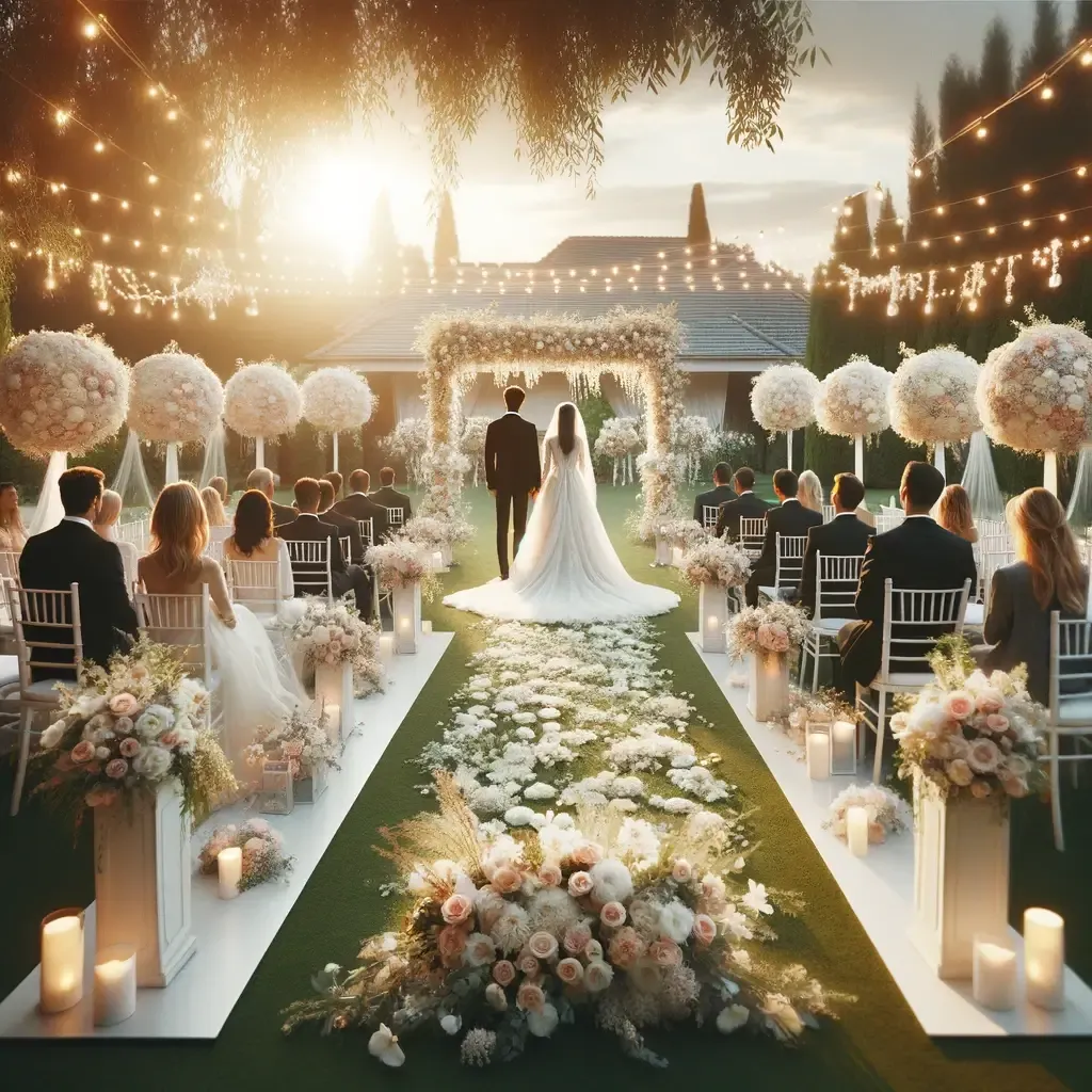 Escena de una boda perfecta con flores en el centro